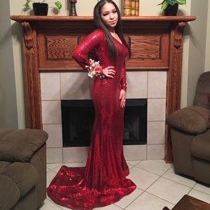 Red Sequins Prom dress